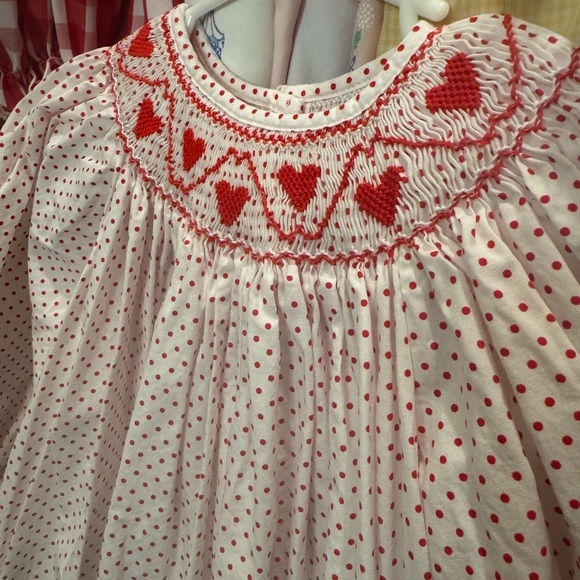 Smocked Valentines Day Polka Dot Dress - Picture 2 of 5